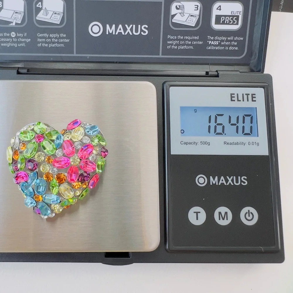 Multicolor‎ Crystal Heart Brooch Silver Tone Rainbow Rhinestone Statement Pin